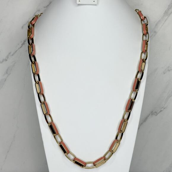 New York & Company Gold Tone and Light Pink Long Chain Link Necklace - Picture 1 of 10